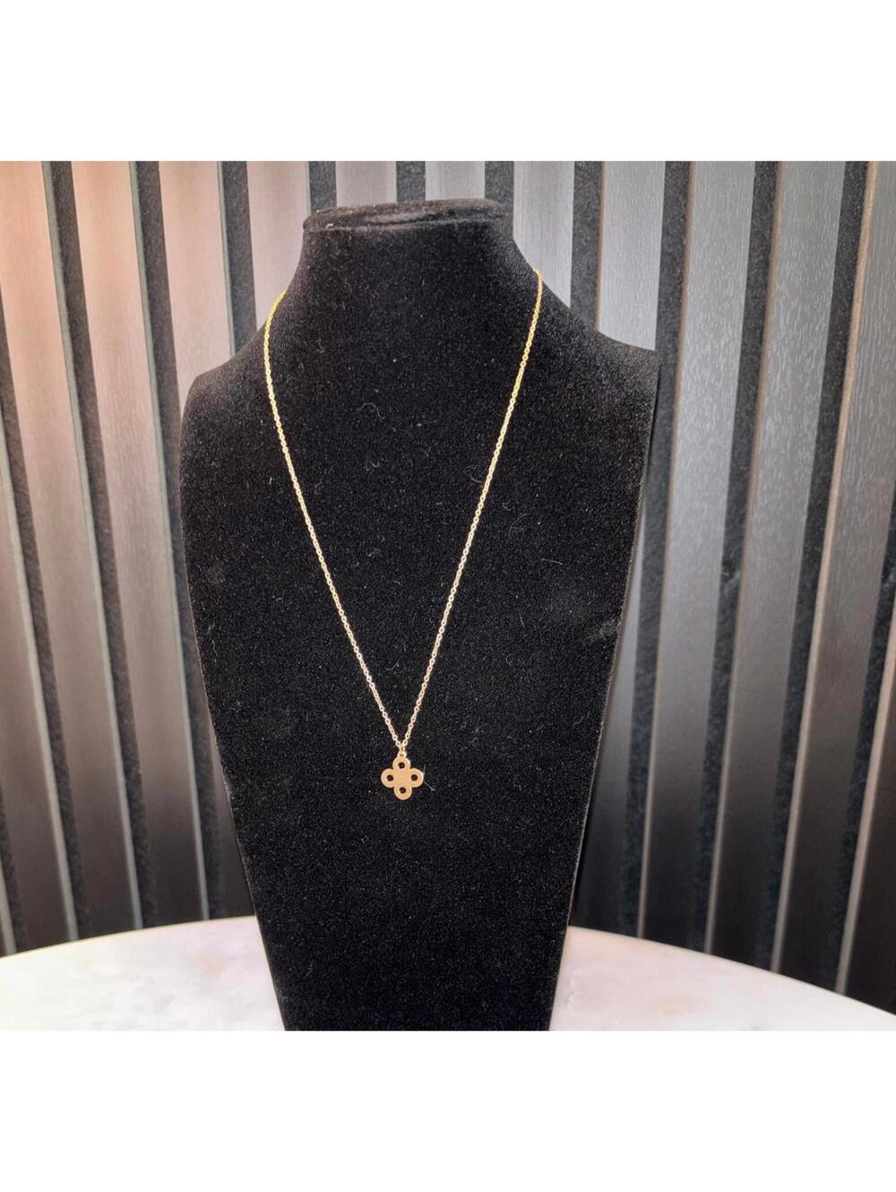 Tory Burch Gold Tone Pendant Necklace with Blue Velvet Pouch